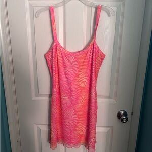 pink and orange zebra print dress